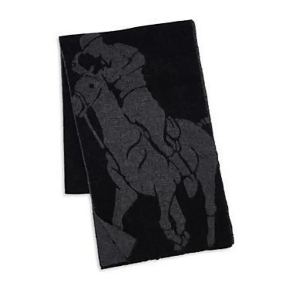 Polo Ralph Lauren Gray Wool Blend Big Pony Jacquard Scarf OS